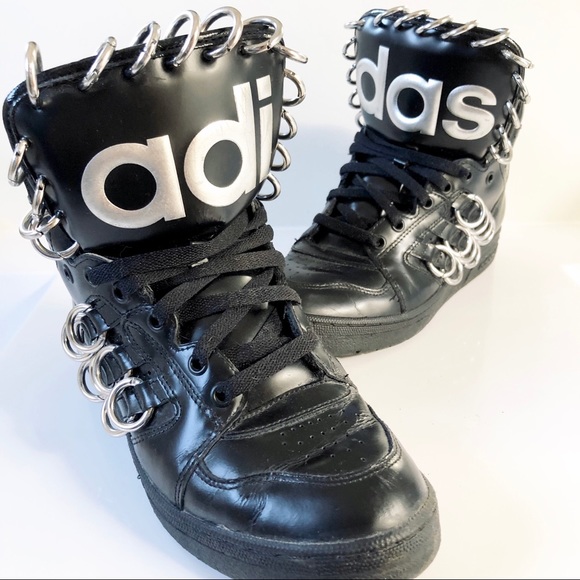 Adidas x Jeremy Scott Instinct Hi Ring Black Leather Sneakers - Picture 1 of 7